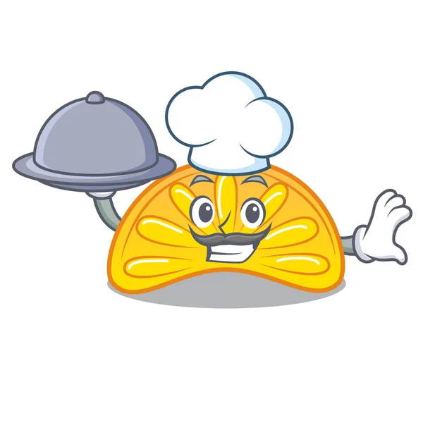 Chef com comida laranja geléia doce mascote desenhos animados — Vetor de Stock