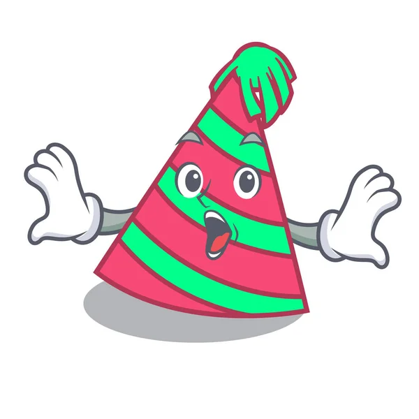 Überraschte Party Hut Maskottchen Karikatur — Stockvektor