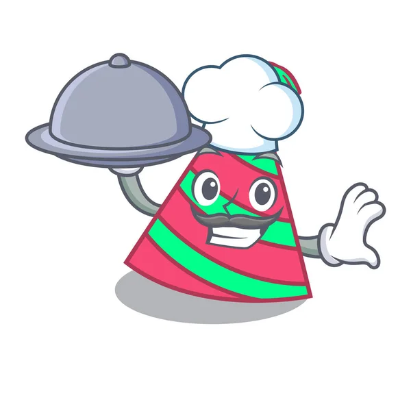 Chef con comida fiesta sombrero mascota dibujos animados — Vector de stock