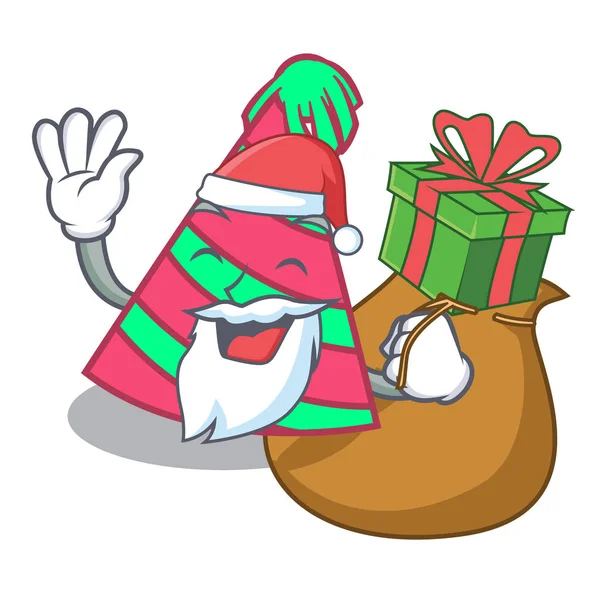 Santa con regalo fiesta sombrero mascota dibujos animados — Vector de stock