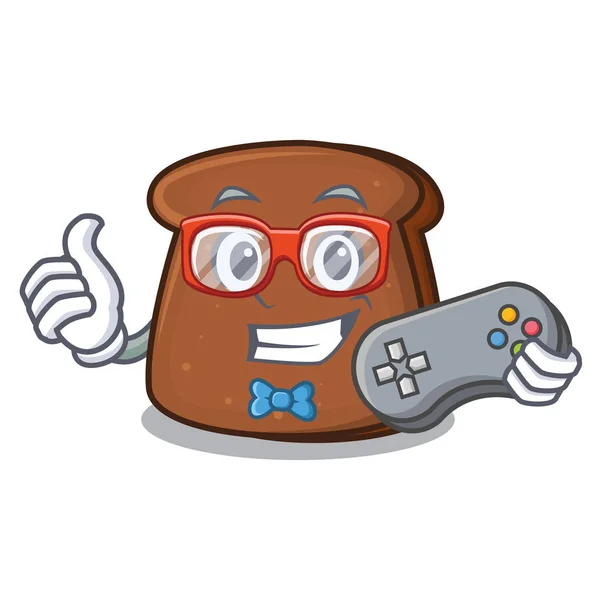 Gamer mascote de pão marrom desenhos animados — Vetor de Stock
