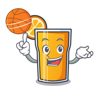 Basketbol portakal suyu karakter karikatür ile