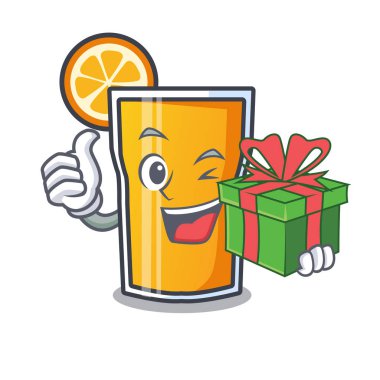 Hediye portakal suyu maskot karikatür ile