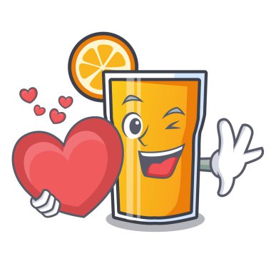 Kalp portakal suyu maskot karikatür ile