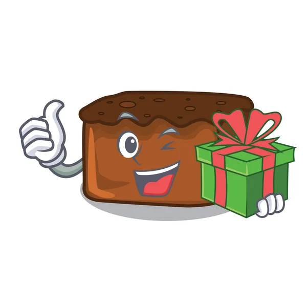 Con regalo brownies mascota estilo de dibujos animados — Archivo Imágenes Vectoriales