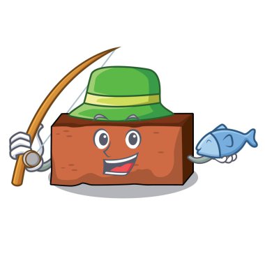 Tuğla maskot karikatür tarzı Balık tutma