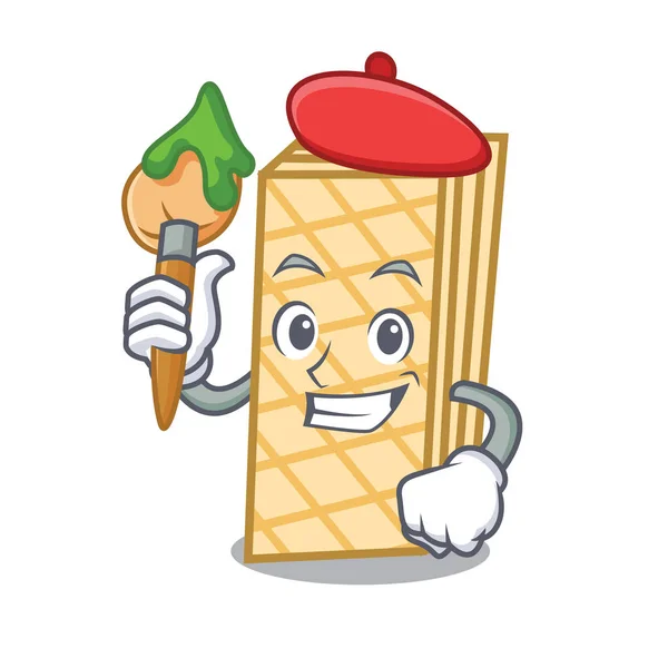 Artist waffle character cartoon style — Stock Vector