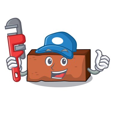 Tesisatçı tuğla maskot karikatür tarzı vektör çizim