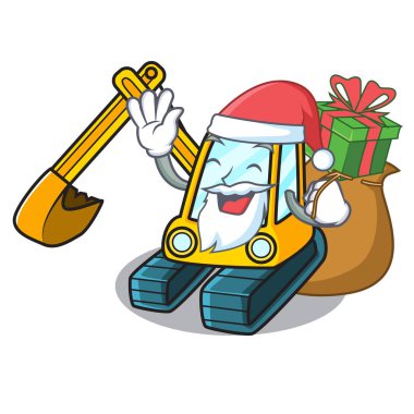 Santa with gift excavator mascot cartoon style clipart