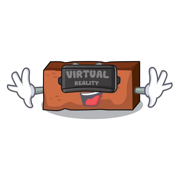 Mascota de ladrillo realidad virtual estilo de dibujos animados — Vector de stock