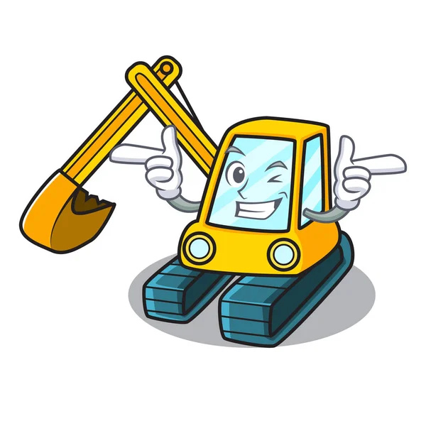 Wink excavator character cartoon style — Stock Vector