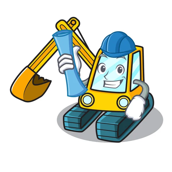 Architect excavator character cartoon style — Stock Vector