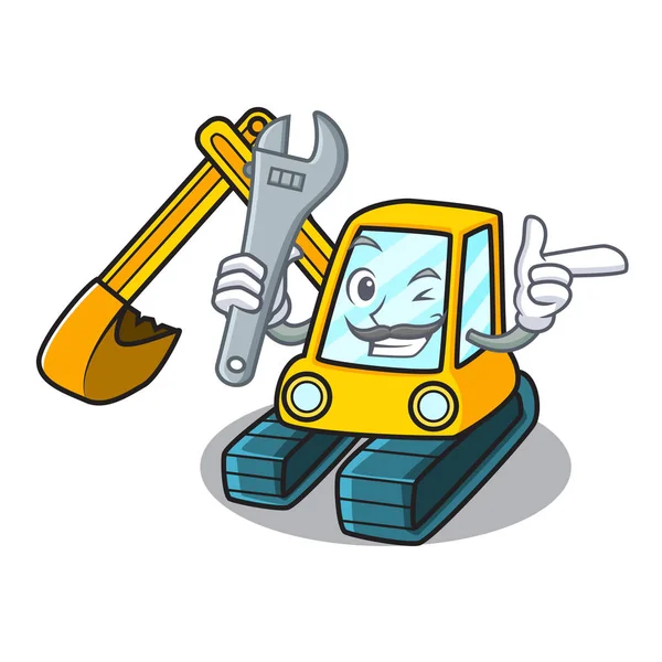 Mechanic excavator mascot cartoon style — Stock Vector