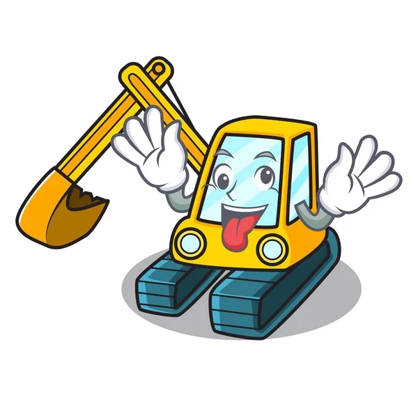 Crazy excavator mascot cartoon style — Stock Vector