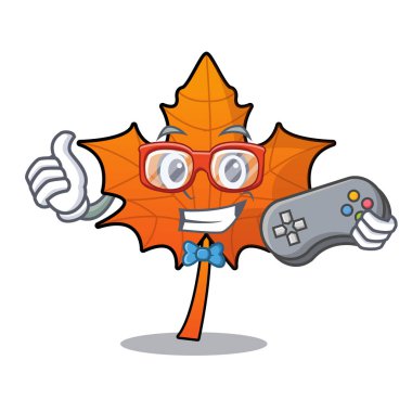 Oyun kırmızı akçaağaç yaprağı maskot karikatür vektör çizim