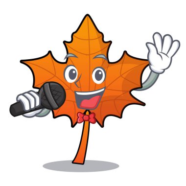 Kırmızı akçaağaç yaprağı maskot karikatür vektör çizim şarkı