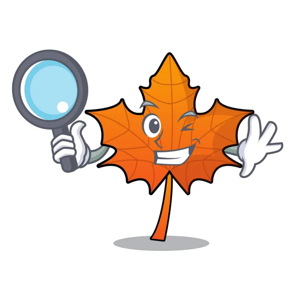 Detective Red Maple Leaf Character Cartoon Vector Illustration — Stock Vector