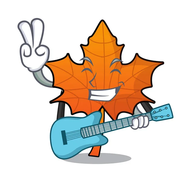 ギターのアメリカハナノキの葉マスコット漫画ベクトル イラスト — ストックベクタ