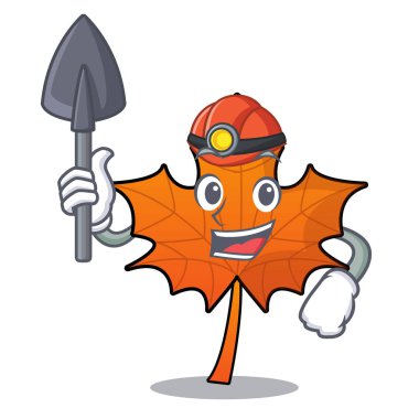 Madenci kırmızı akçaağaç yaprağı maskot karikatür vektör çizim