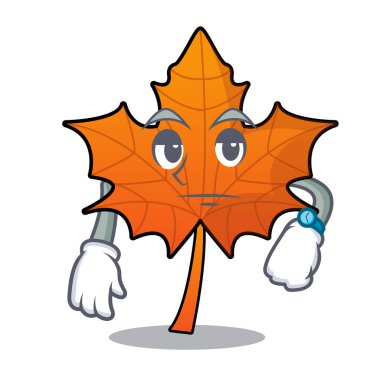 Kırmızı akçaağaç yaprağı maskot karikatür vektör çizim bekliyor