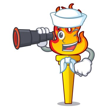 Denizci dürbün meşale maskot karikatür tarzı vektör çizim ile