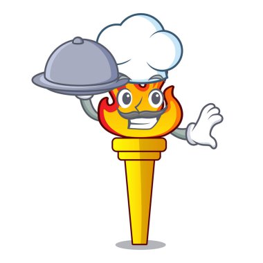 Şef gıda meşale maskot karikatür tarzı vektör çizim ile