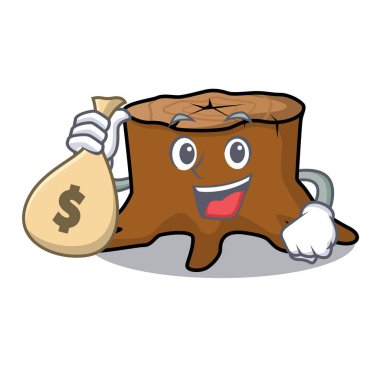 Para çantası ağaç güdük karakter karikatür ile