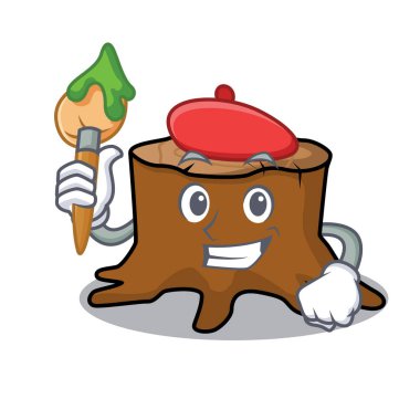 Sanatçı ağaç güdük karakter karikatür