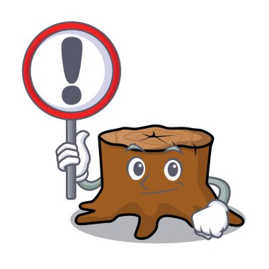 İşareti ağaç güdük karakter karikatür ile