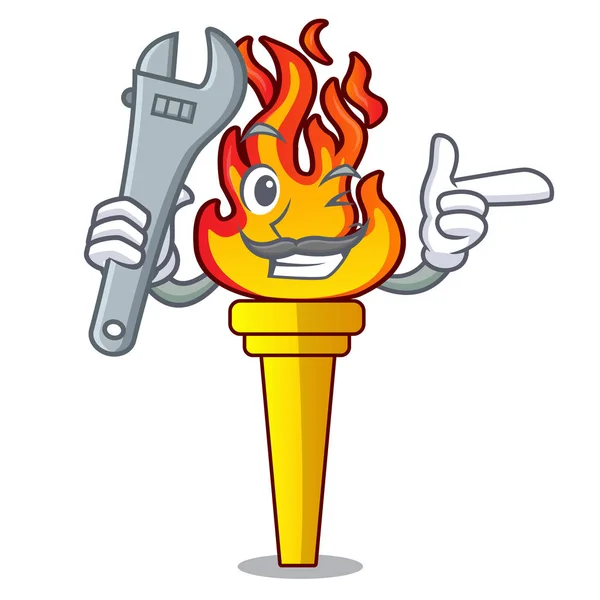 Mechanic Torch Mascot Cartoon Style Vector Illustration — Stock Vector