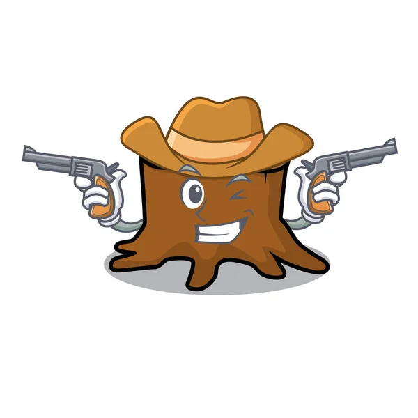 Cowboy tree stump character cartoon — Stock Vector