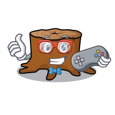 Oyun ağaç güdük maskot çizgi film