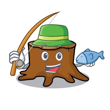 Ağaç güdük maskot karikatür Balık tutma