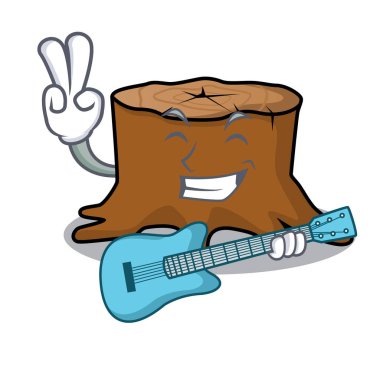 Gitar ağaç güdük maskot karikatür ile