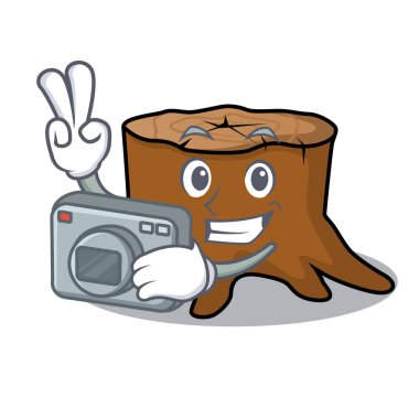 Fotoğrafçı ağaç güdük maskot çizgi film