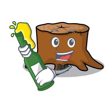 Bira ağaç güdük maskot karikatür ile