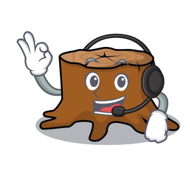 Kulaklık ağaç güdük maskot karikatür ile