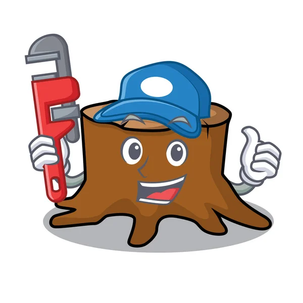 Plumber tree stump mascot cartoon — Stock Vector