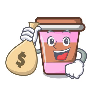 Para çantası kahve fincanı karakter karikatür vektör çizim ile