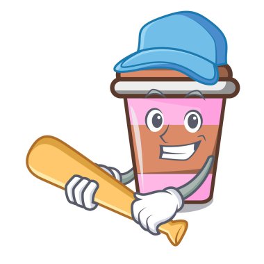 Beyzbol kahve fincanı karakter karikatür vektör çizim oynarken