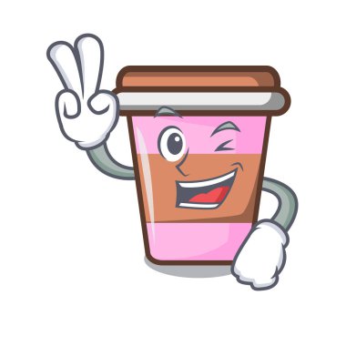 İki kahve Kupası karakter karikatür vektör çizim parmak