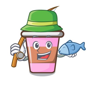 Kahve Kupası maskotu karikatür vektör çizim Balık tutma