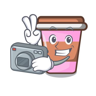 Fotoğrafçı kahve fincanı maskot karikatür vektör çizim