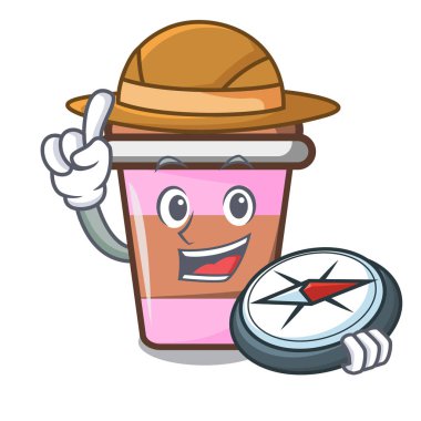 Explorer kahve fincanı maskot karikatür vektör çizim