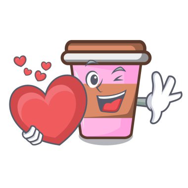 Kalp kahve Kupası maskotu karikatür vektör çizim ile