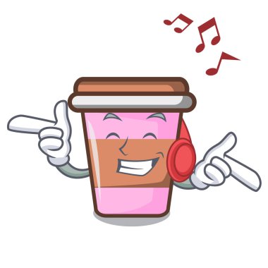 Müzik kahve fincanı maskot karikatür vektör çizim dinleme