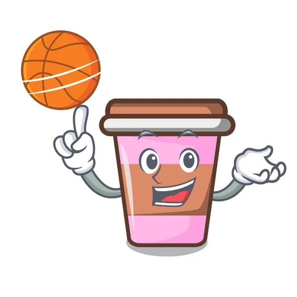 Mit Basketball Kaffeetasse Charakter Cartoon Vektor Illustration — Stockvektor