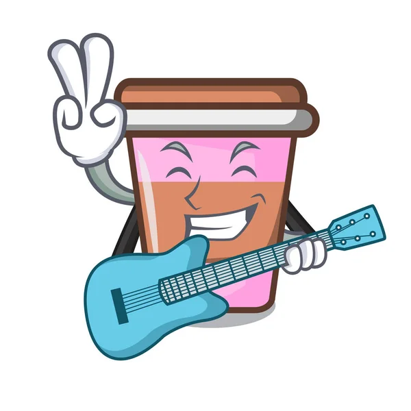 Mit Gitarre Kaffeetasse Maskottchen Cartoon Vektor Illustration — Stockvektor