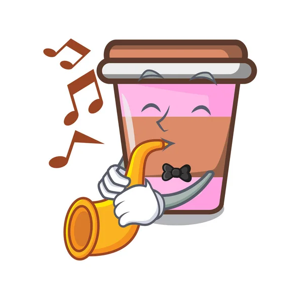 Trumpet Coffee Cup Mascot Cartoon Vector Illustration — Stock Vector