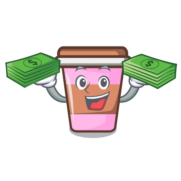 Money Bag Coffee Cup Mascot Cartoon Vector Illustration — Stock Vector